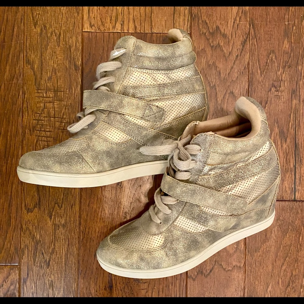 Gold Champagne Hidden Wedge Sneakers Size 11